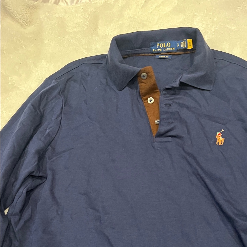 Polo by Ralph Lauren Men's Navy and Brown Polo Shirt
